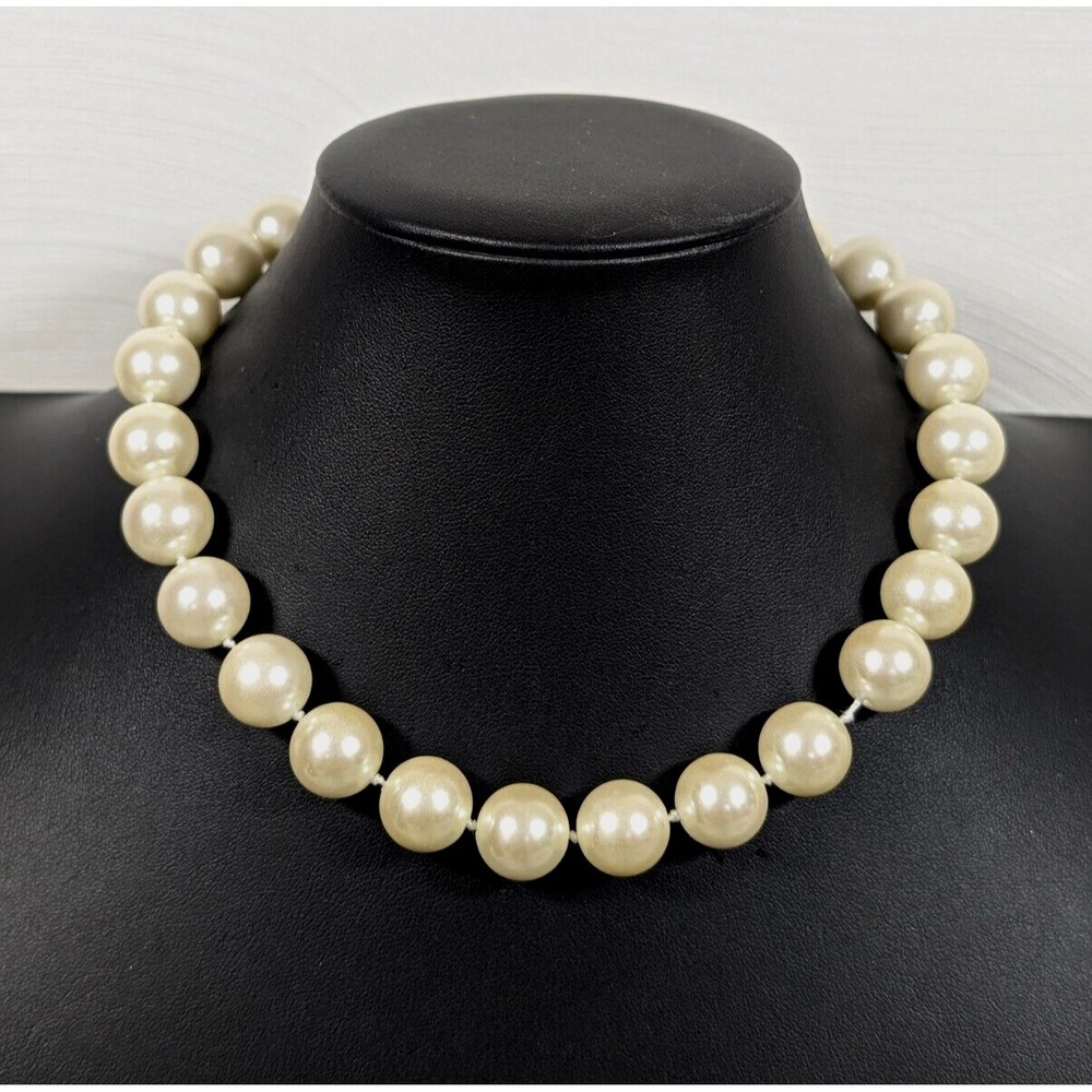 Charter Club Cream Glass Faux Pearl Classic Hollywood Chic Necklace 18"